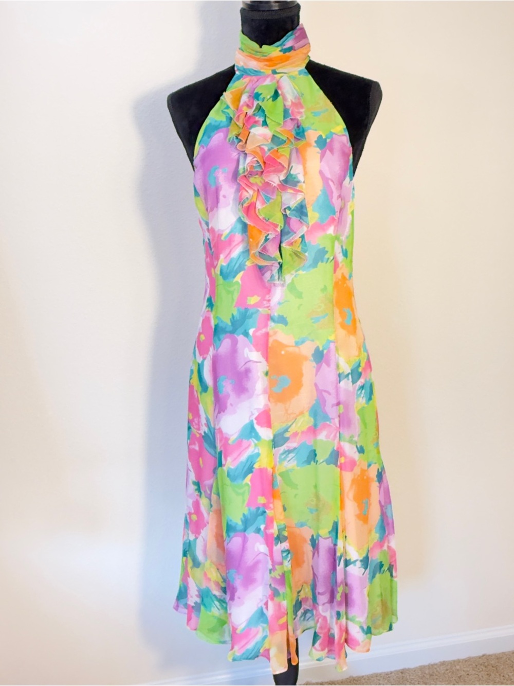 Lauren Ralph Lauren Multicolor Floral Ruffle Halter Midi Dress